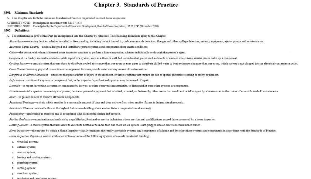 standards of practice for home inspectors