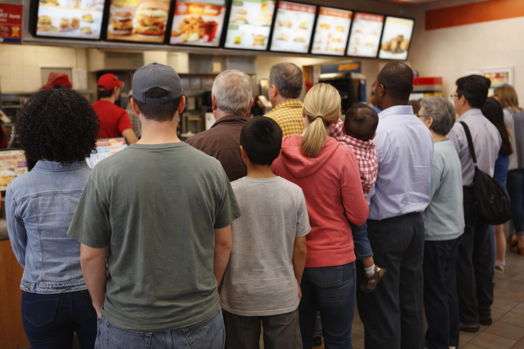 crowd of people waiting to get their home inspection report