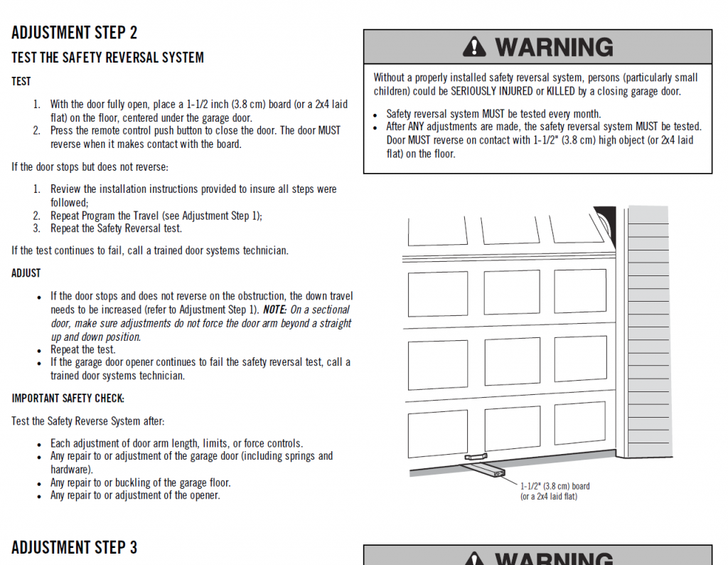 garage door reversal testing procedures