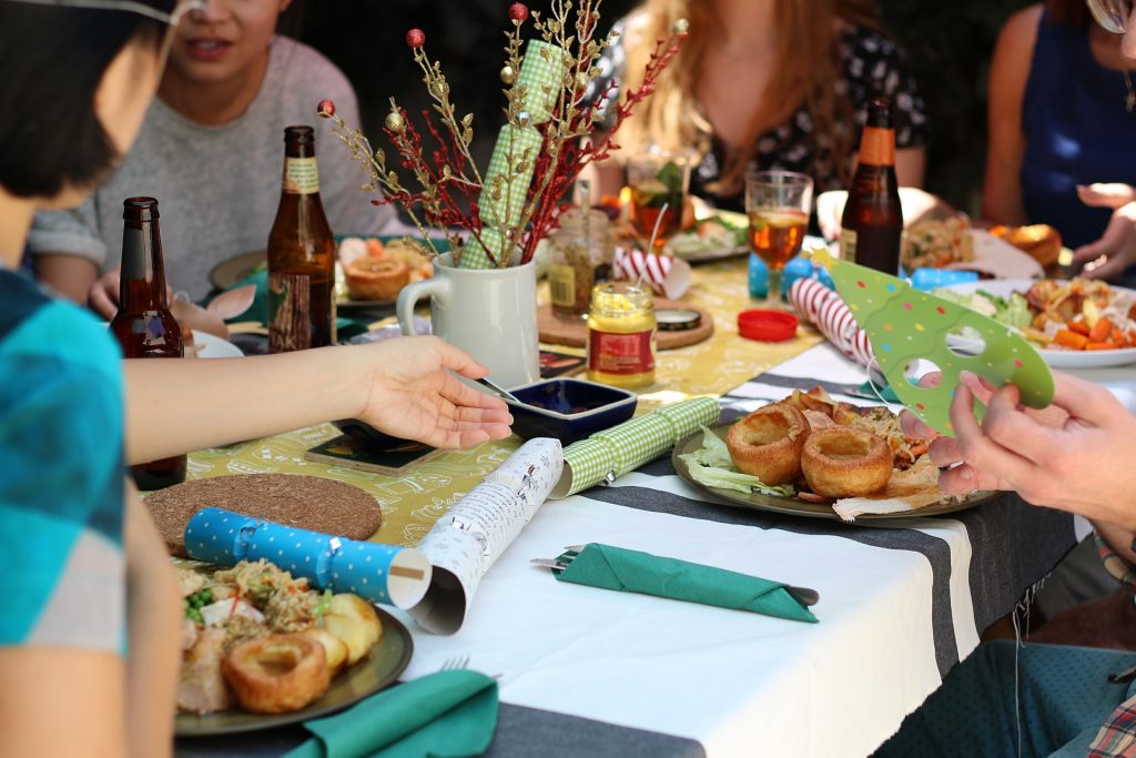 eating dinner with friends after a home inspection