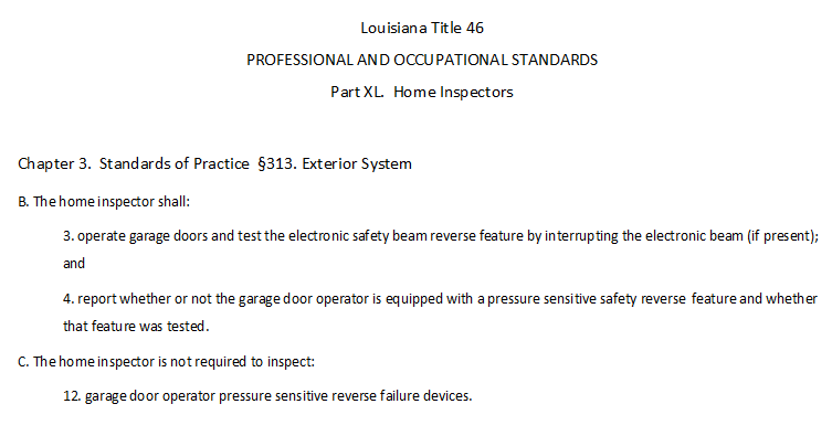 Louisiana (LSBHI) home inspection standards of practice for licensed home inspectors