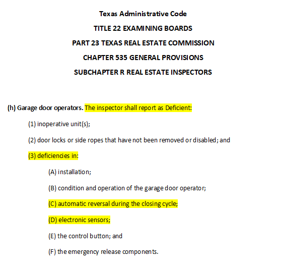 Texas home inspection standards of practice for licensed home inspectors